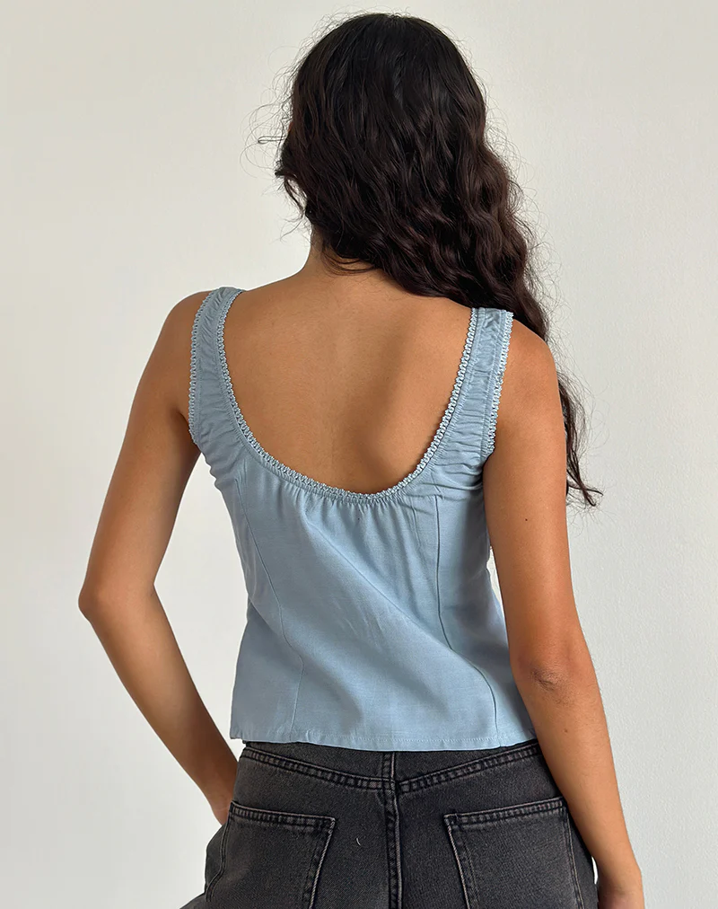 Esau Tie Front Top in Private Slub Nantucket Blue - Image 5