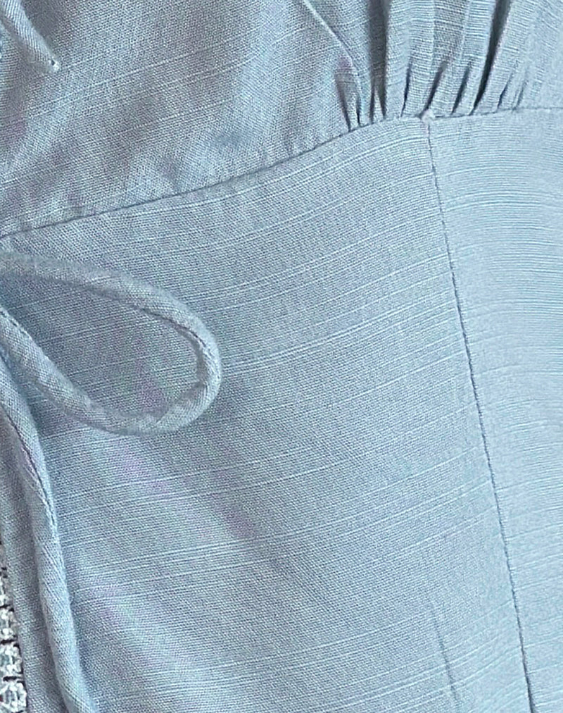Esau Tie Front Top in Private Slub Nantucket Blue - Image 6