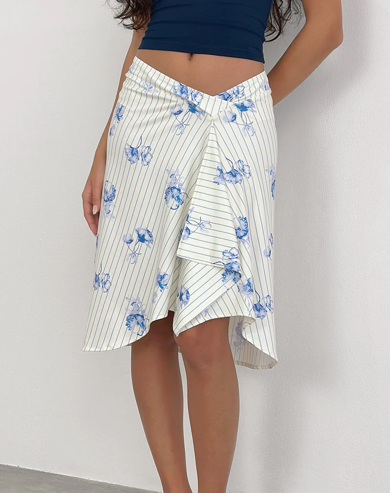 Esmeray Midi Skirt in Floral Stripe Cream - Image 4