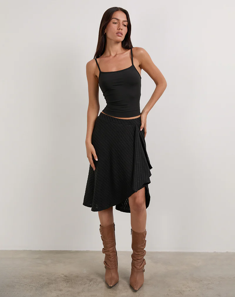 Esmeray Midi Skirt in Sheer Diagonal Knit Black - Image 4