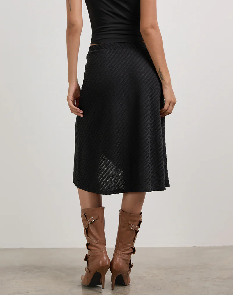 Esmeray Midi Skirt in Sheer Diagonal Knit Black - Image 5