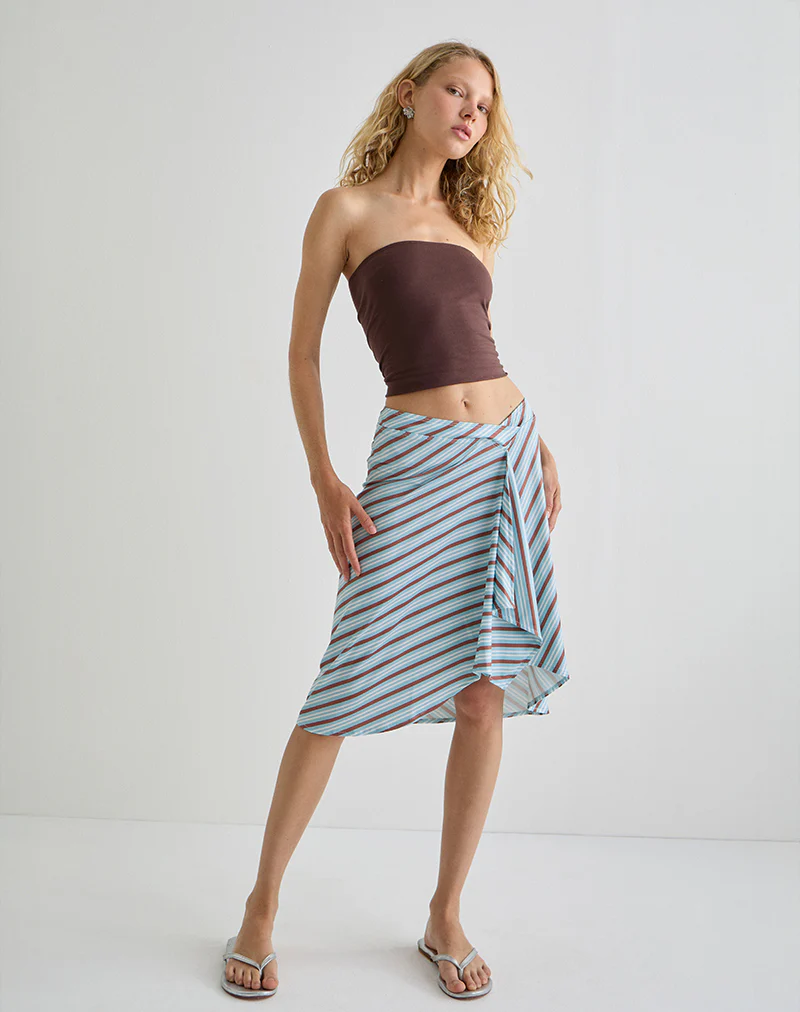 Esmeray Midi Skirt in Diagonal Stripe Light Blue - Image 3