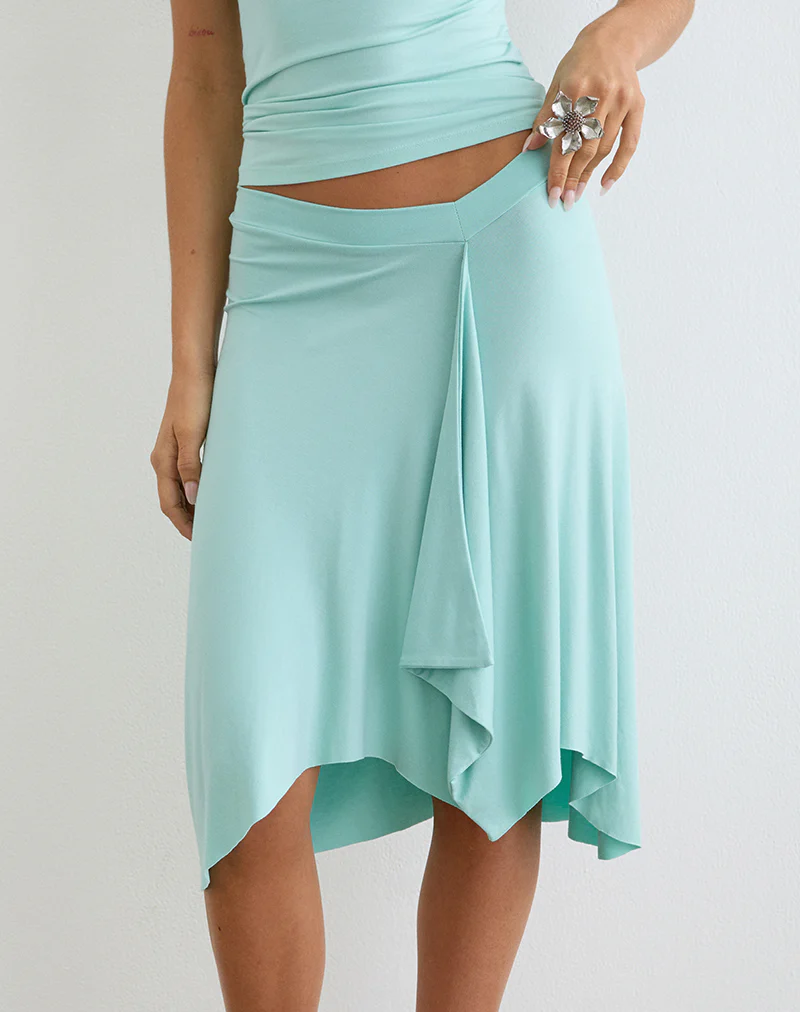 Esmeray Midi Skirt in Rayon Jersey Aqua - Image 2