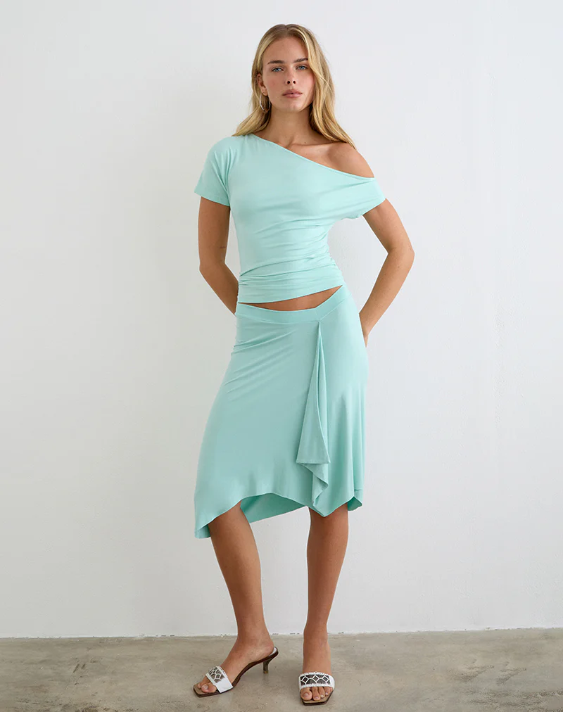 Esmeray Midi Skirt in Rayon Jersey Aqua - Image 4