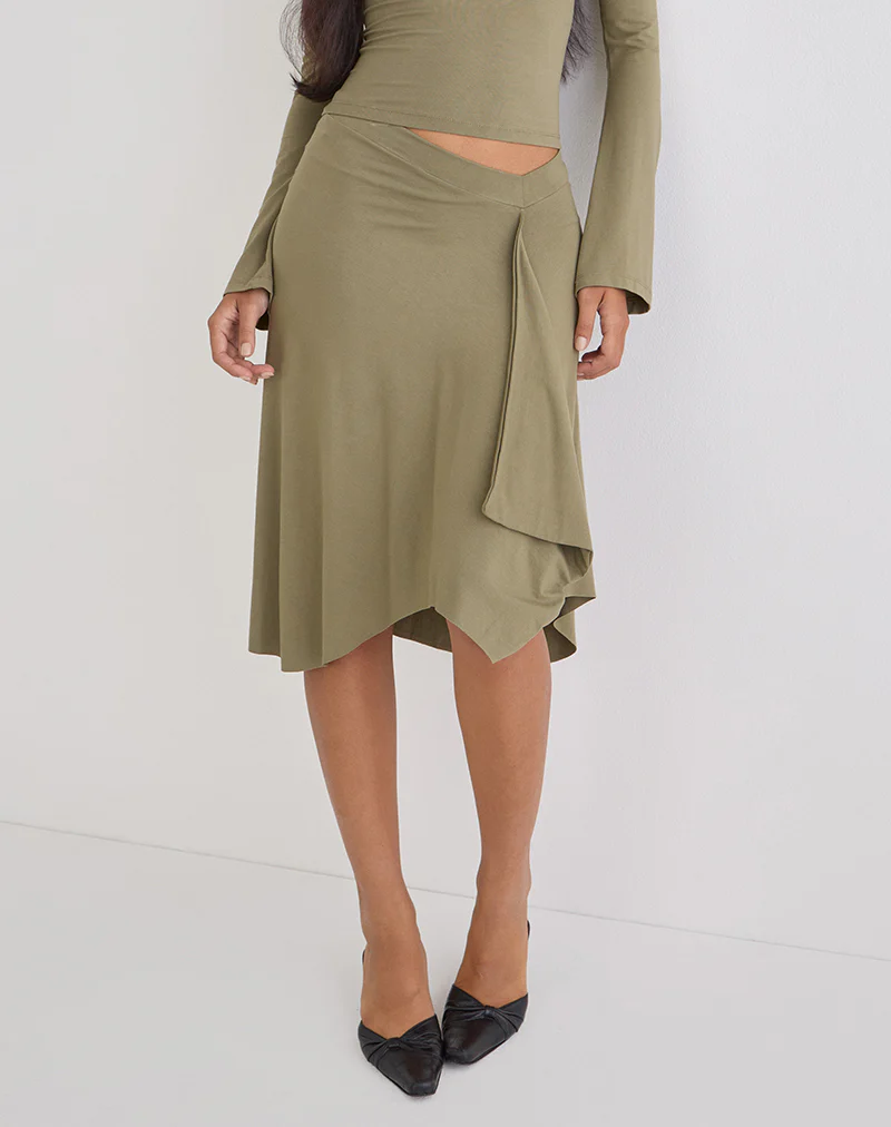 Esmeray Midi Skirt in Khaki - Image 3