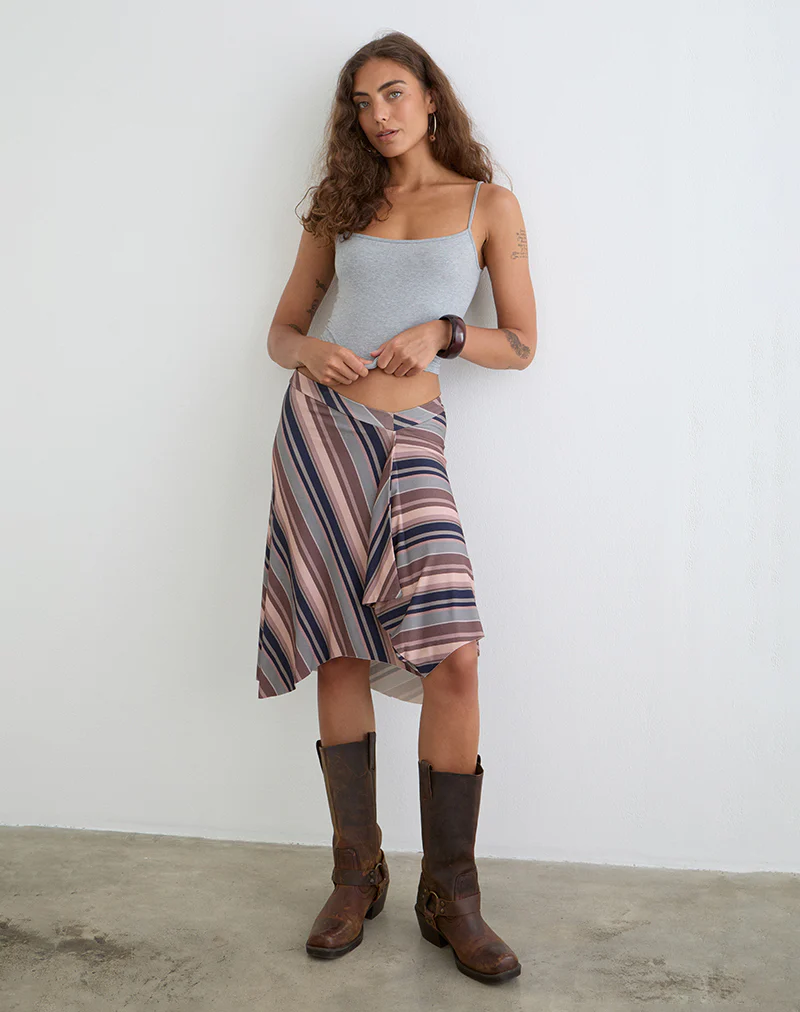 Esmeray Midi Skirt in Mixed Stripe Brown - Image 3