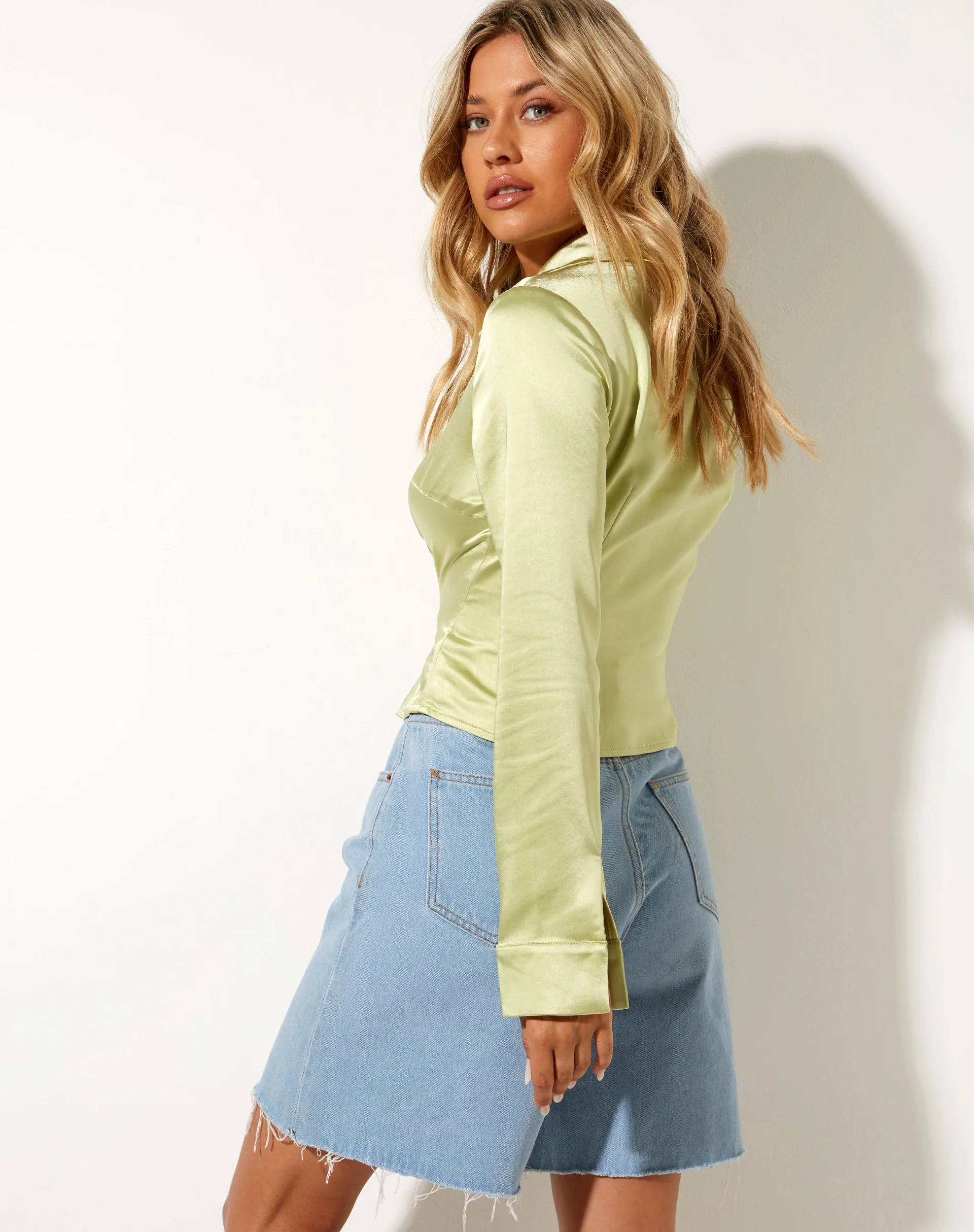 Estesa Shirt in Satin Nile Green - Image 3