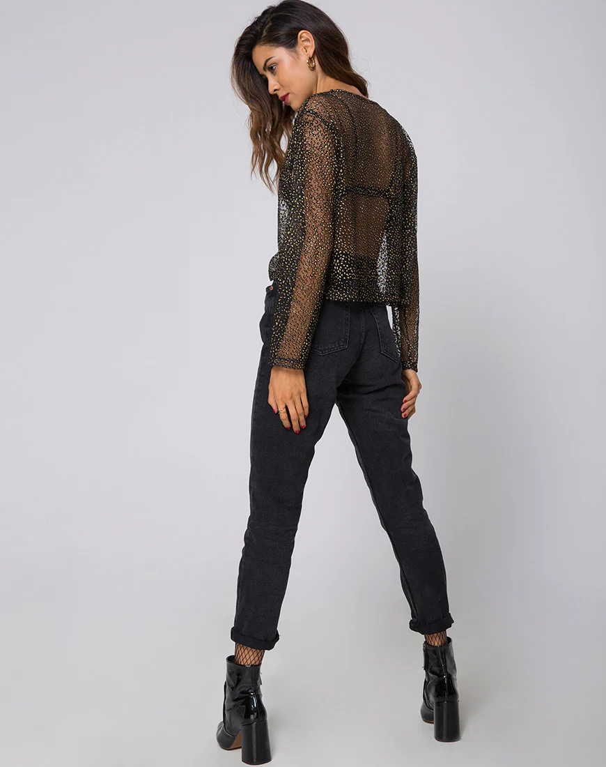 Ether Longsleeve Top in Glitter Net Animal Black - Image 4