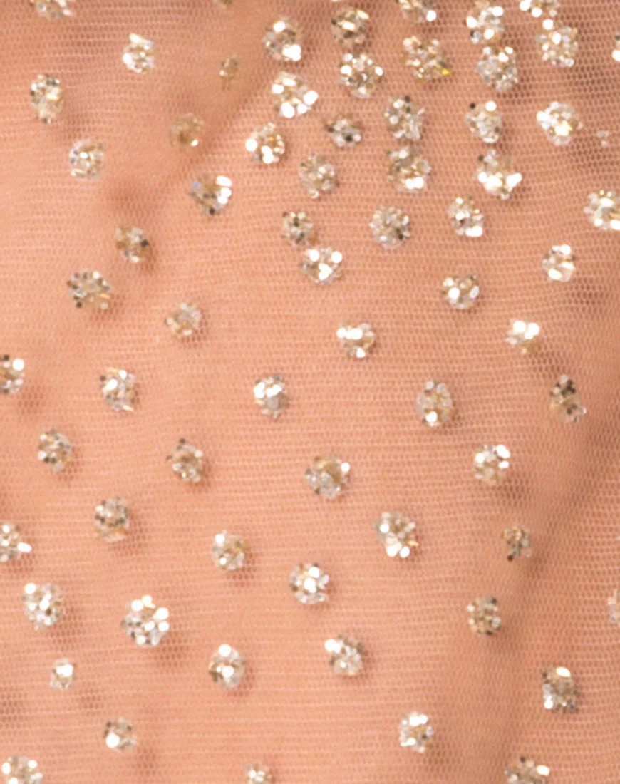 Ether Longsleeve Top in Gold Glitter on Net Tan - Image 5