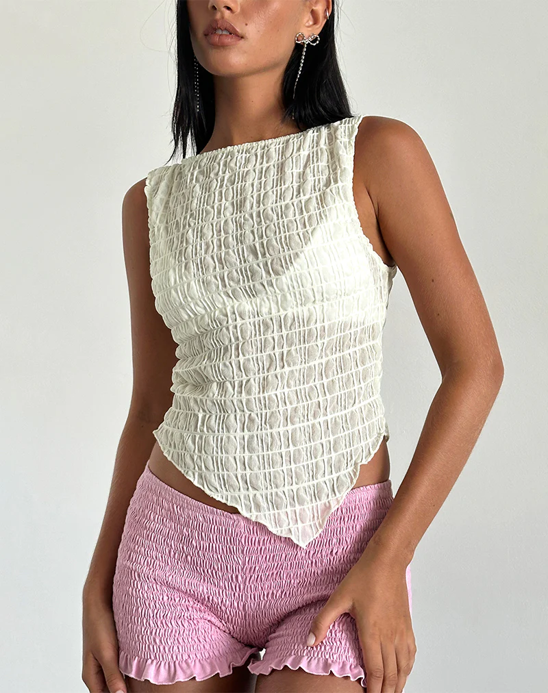 Etta Textured Mesh Top in Butter Yellow - Image 2