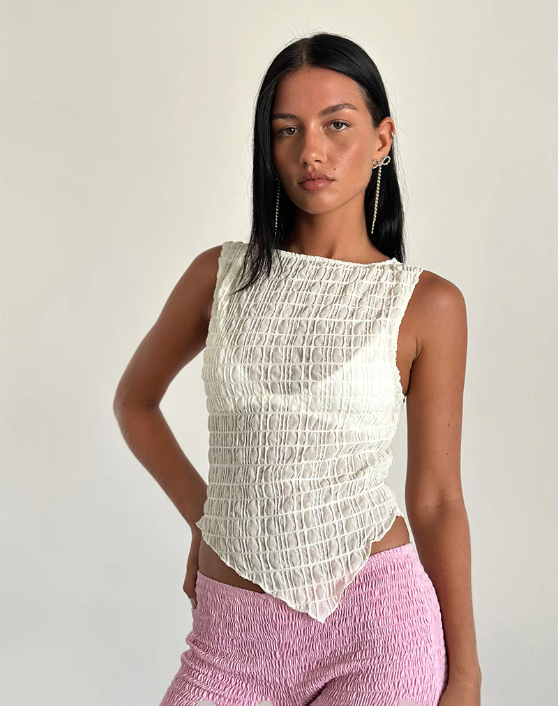 Etta Textured Mesh Top in Butter Yellow - Image 3