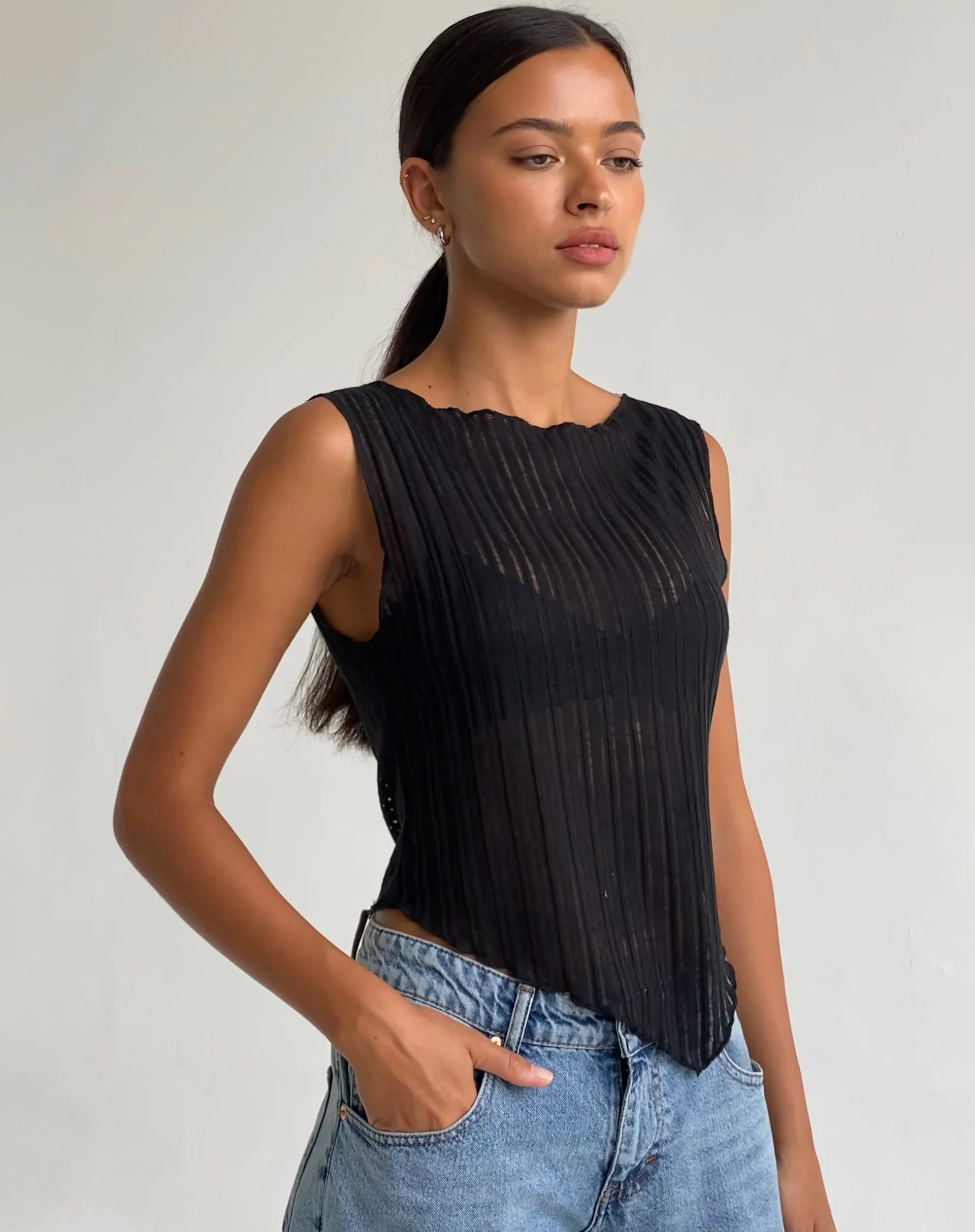 Etta Knitted Vest Top in Black - Image 3