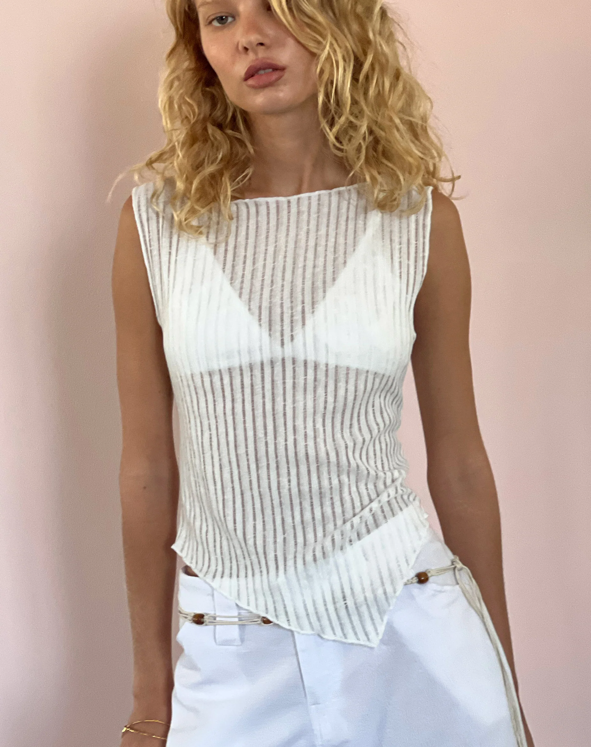 Etta Knitted Vest Top In Ivory - Image 5