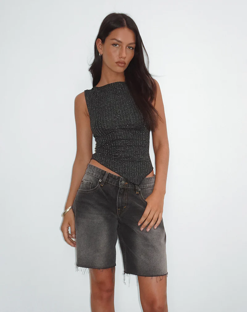 Etta Vest Top in Metallic Stripe Jersey Black - Image 4