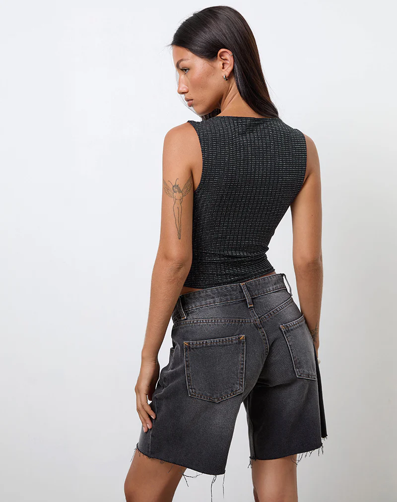 Etta Vest Top in Metallic Stripe Jersey Black - Image 5