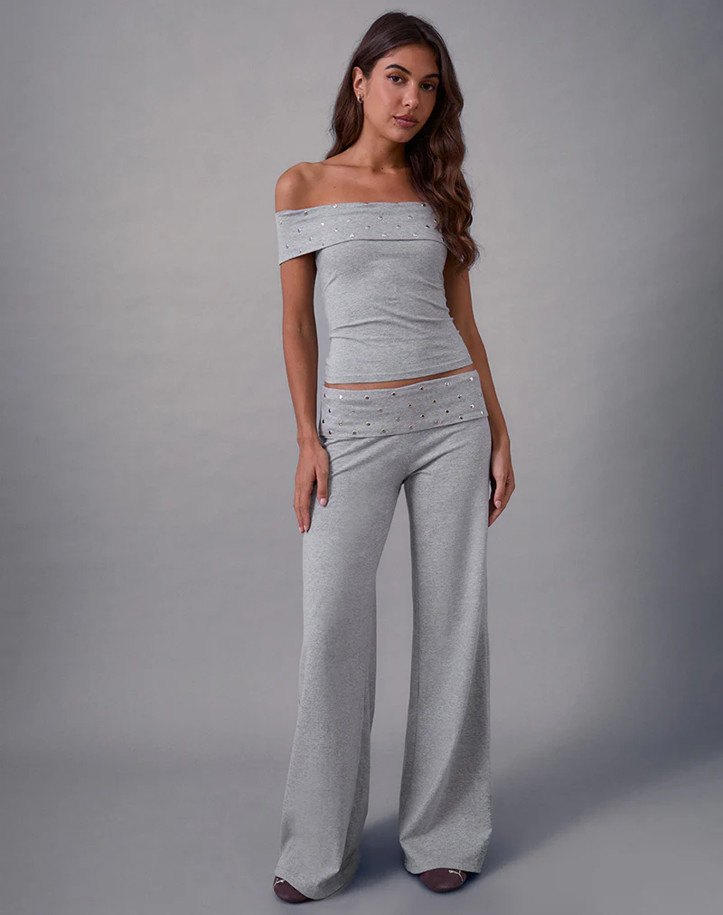 Eulala Bardot Top in Studded Grey Marl - Image 3