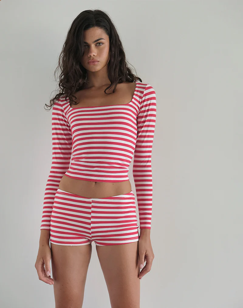 Eunia Micro Shorts in Red and White Stripe - Image 2