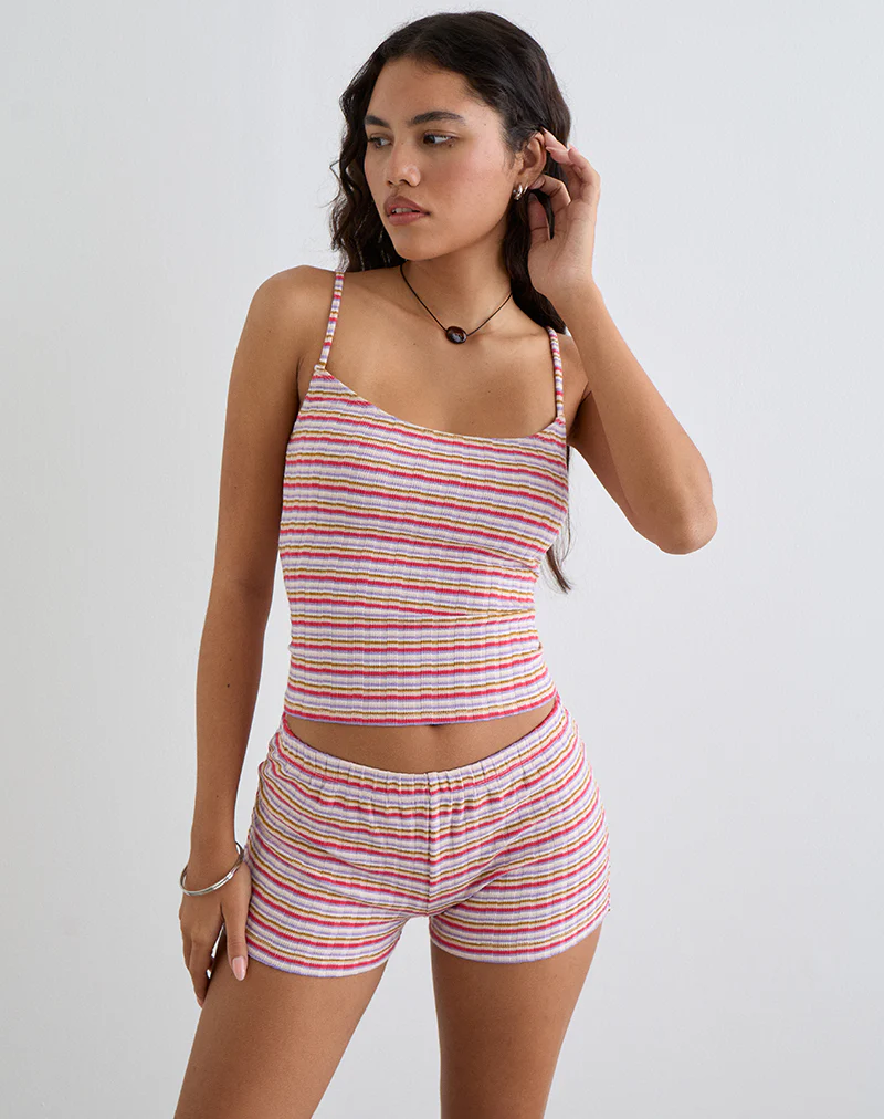 Eunia Shorts in Stripe Rib Pink and Lilac - Image 3
