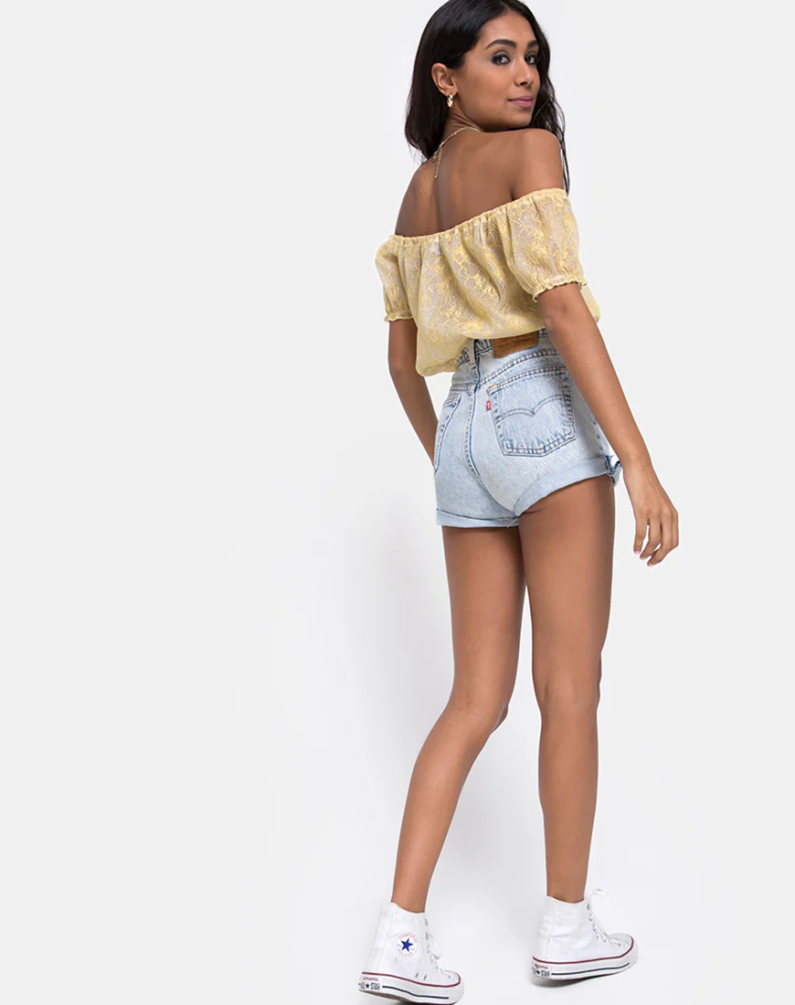 Eva Crop Top in Pastel Lace Lemon - Image 4