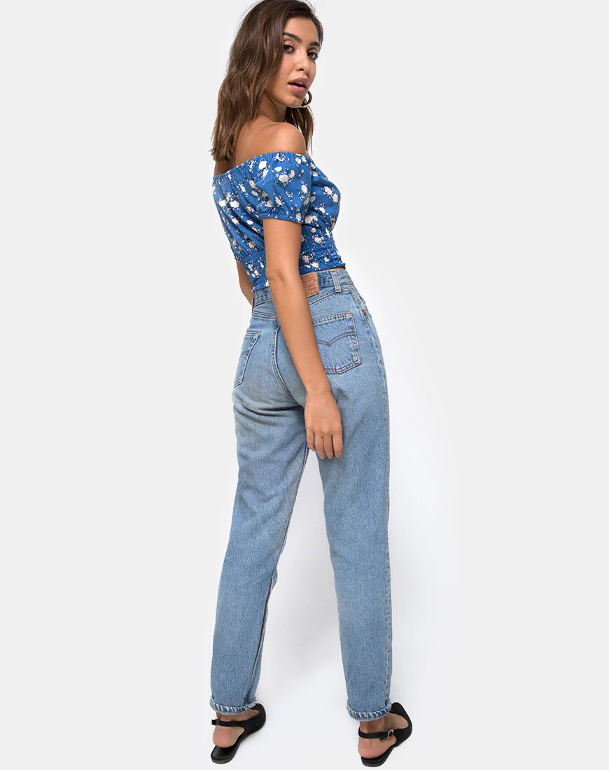 Evane Crop Top in Soheila Floral Blue - Image 4