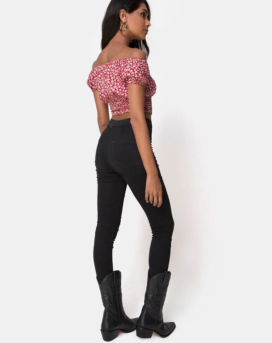 Evane Top in Ditsy Rose Red and Silver - Image 4