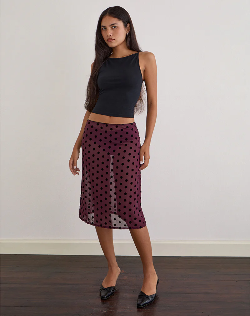 Evani Unlined Midi Skirt in Vintage Polka Maroon - Image 3