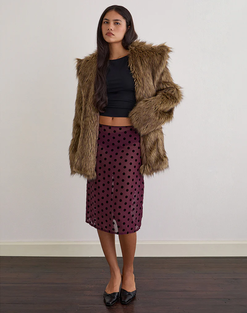 Evani Unlined Midi Skirt in Vintage Polka Maroon - Image 4