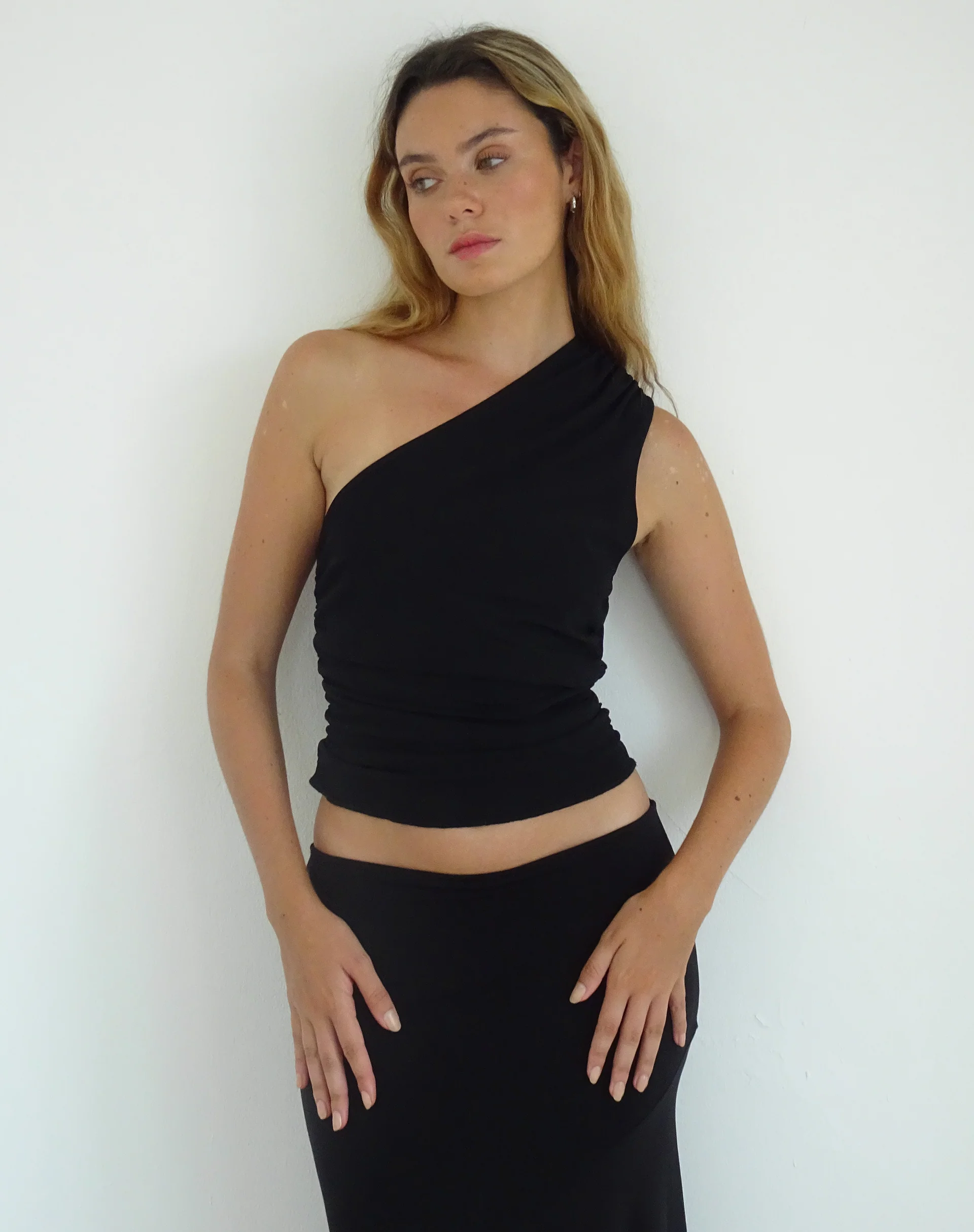 Evelina One Shoulder Top in Black Mesh - Image 2