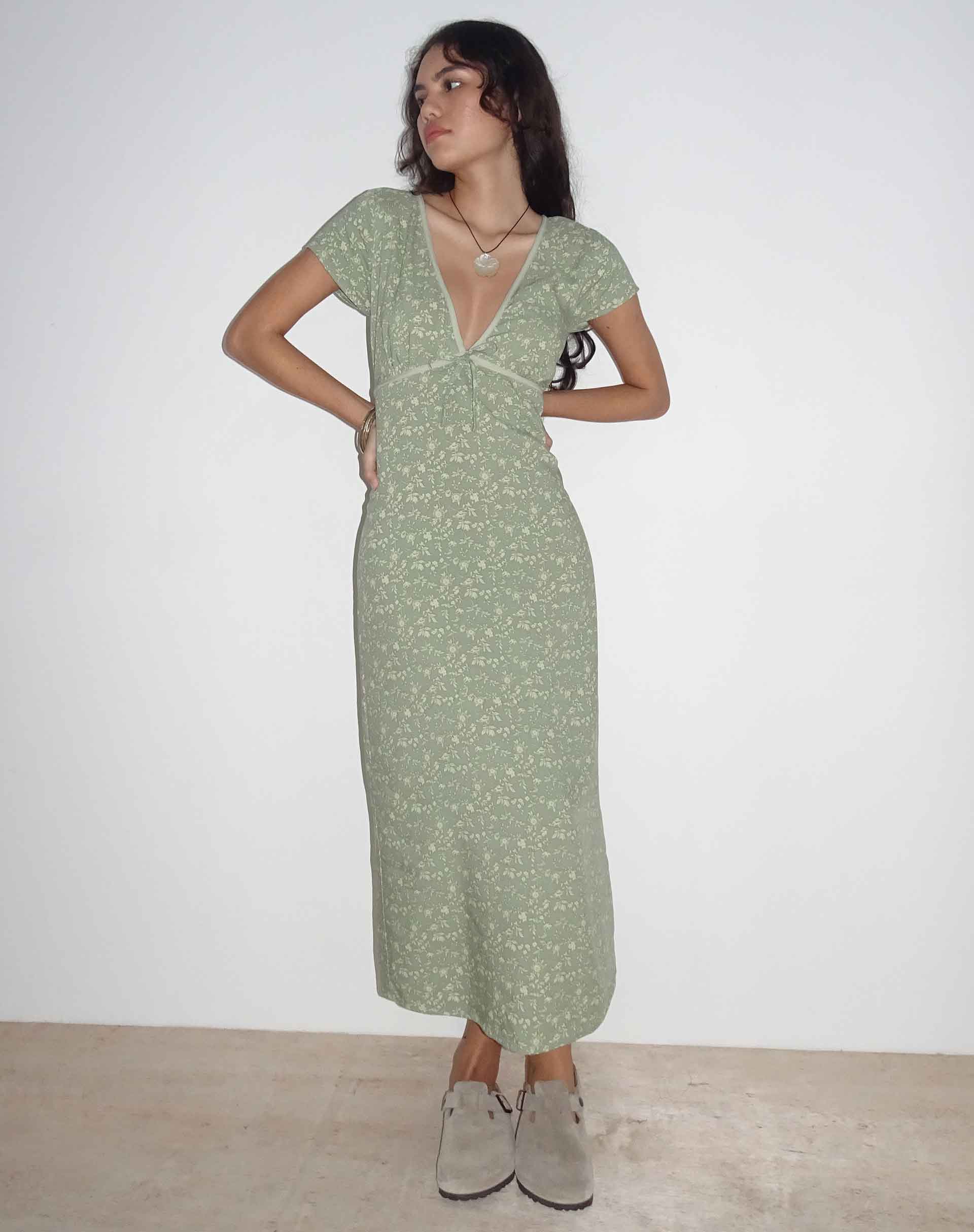 Eviaso Midi Dress in Ditsy Mix Floral Green - Image 4