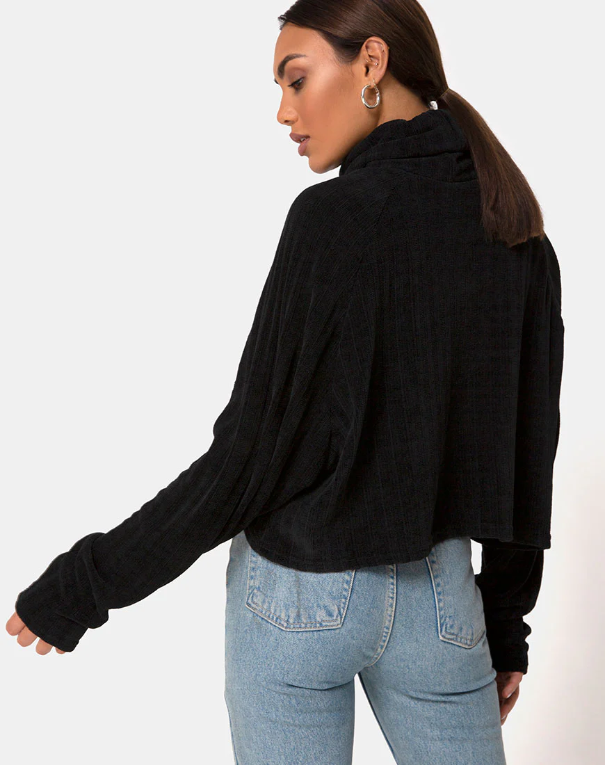 Evie Cropped Sweatshirt in Chenille Black - Image 2