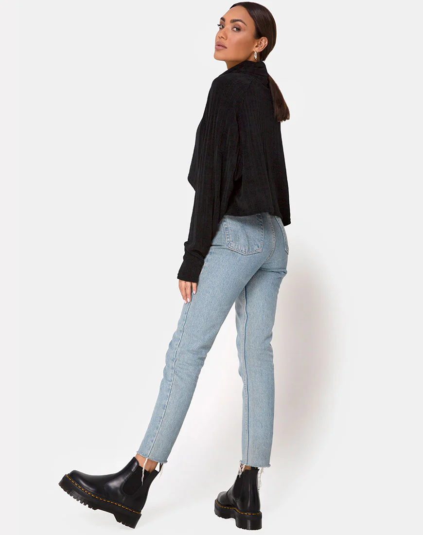 Evie Cropped Sweatshirt in Chenille Black - Image 4