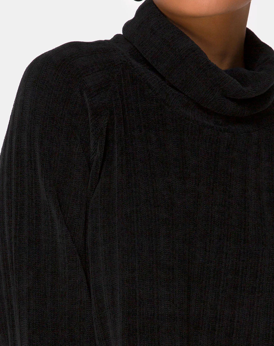 Evie Cropped Sweatshirt in Chenille Black - Image 5