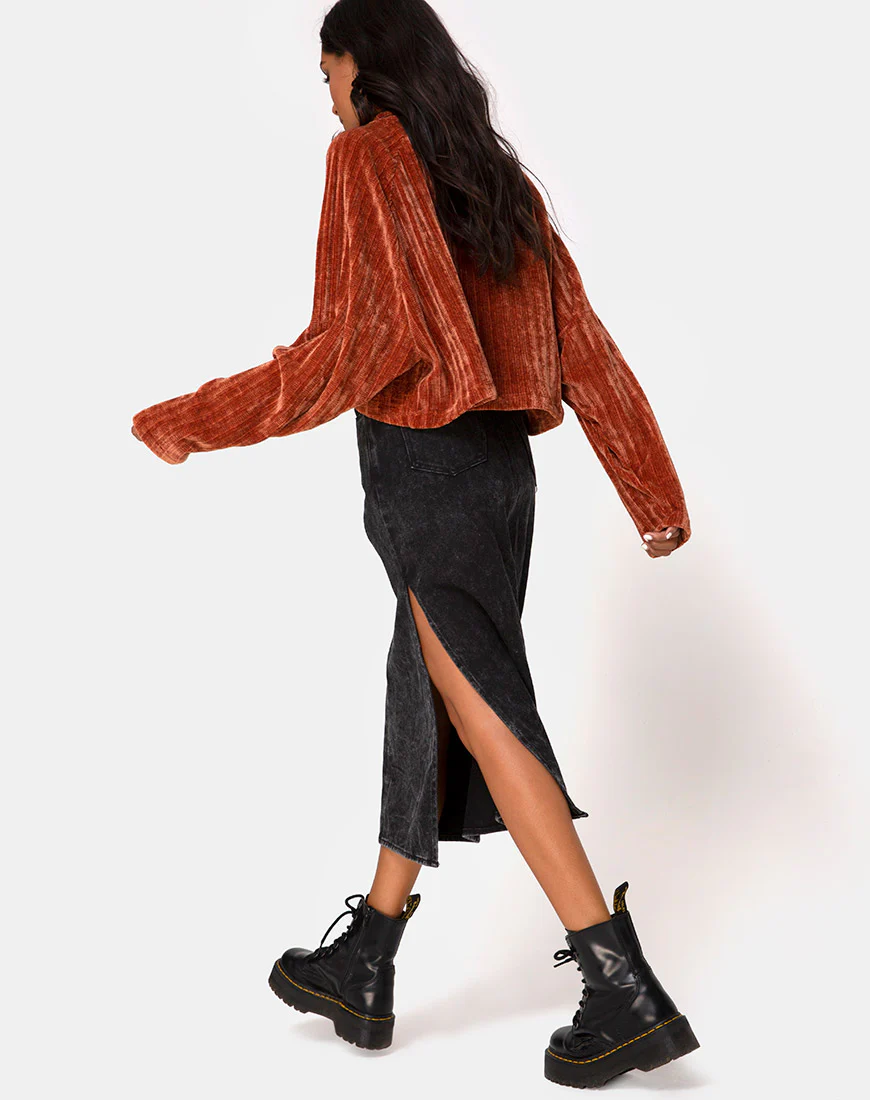 Evie Cropped Sweater in Rust Chenille - Image 2