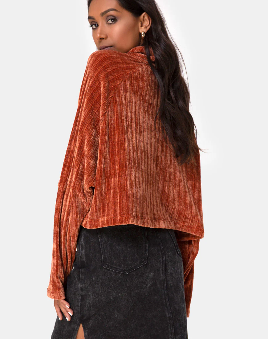 Evie Cropped Sweater in Rust Chenille - Image 3