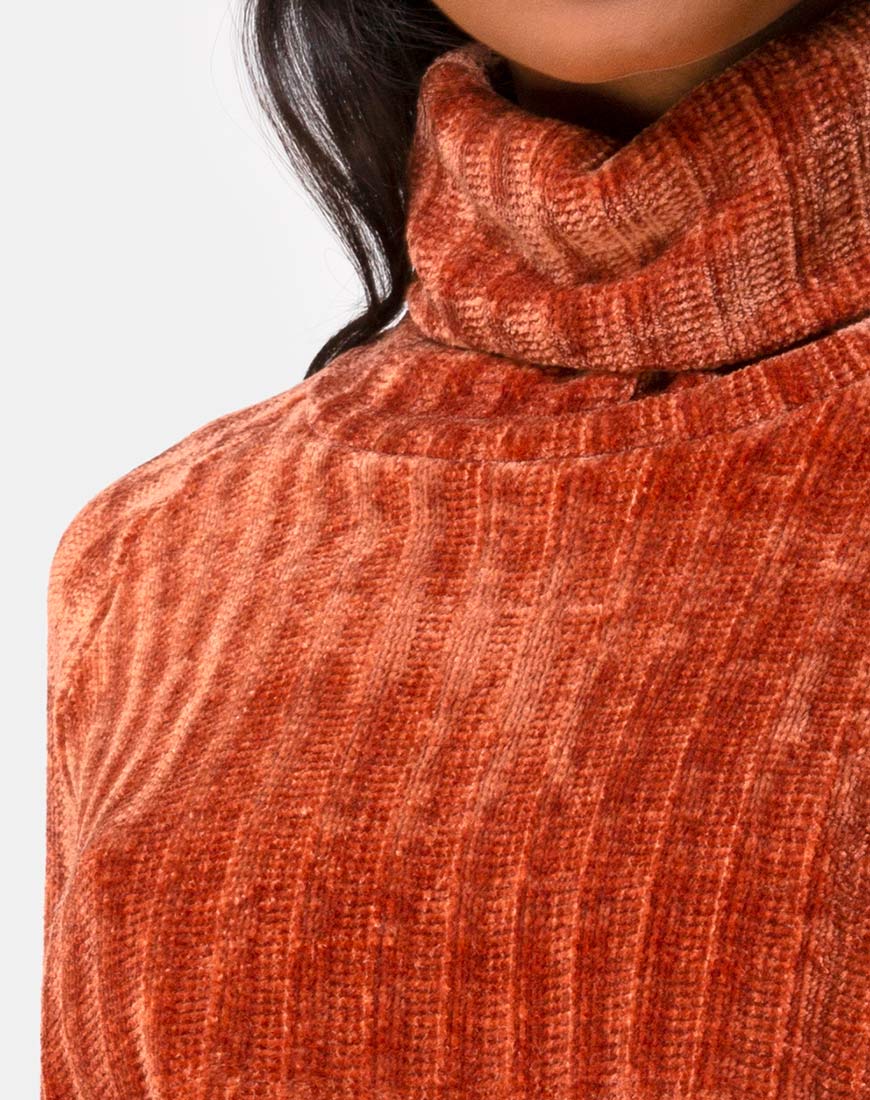Evie Cropped Sweater in Rust Chenille - Image 5
