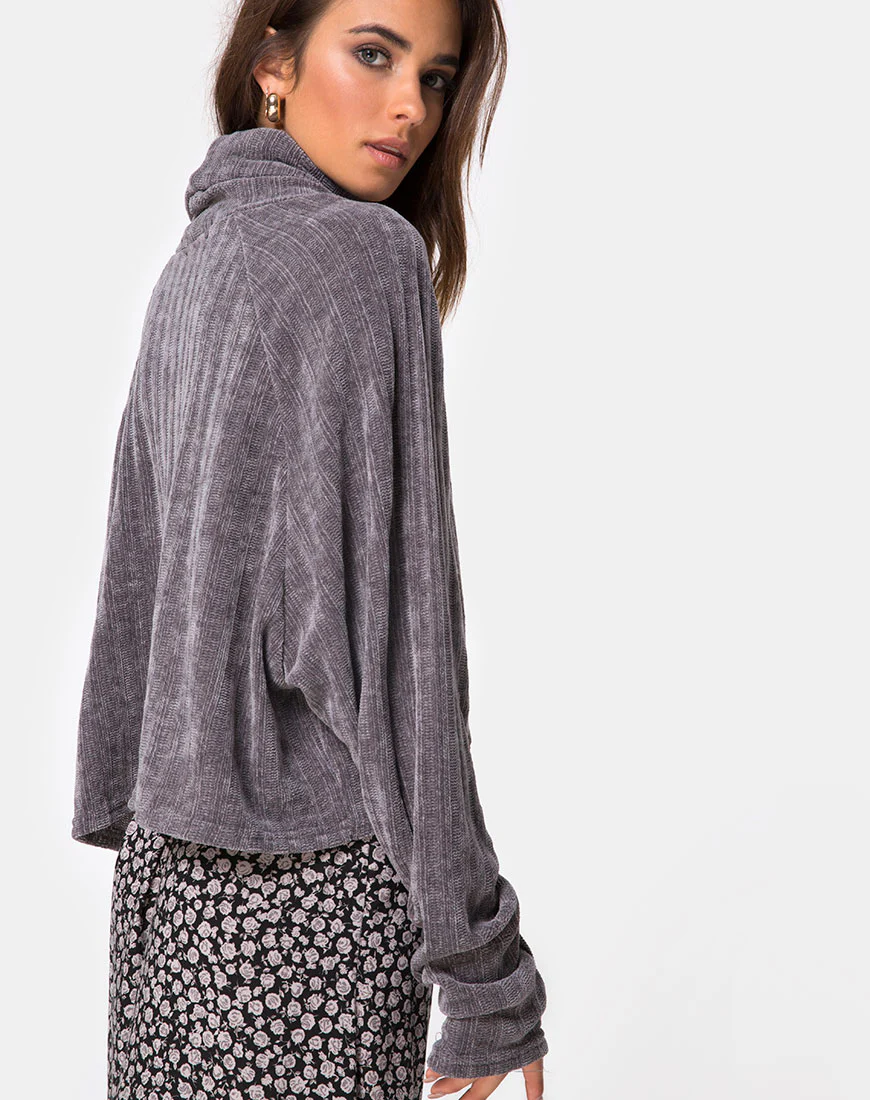 Evie Cropped Sweatshirt in Chenille Grey - Image 2