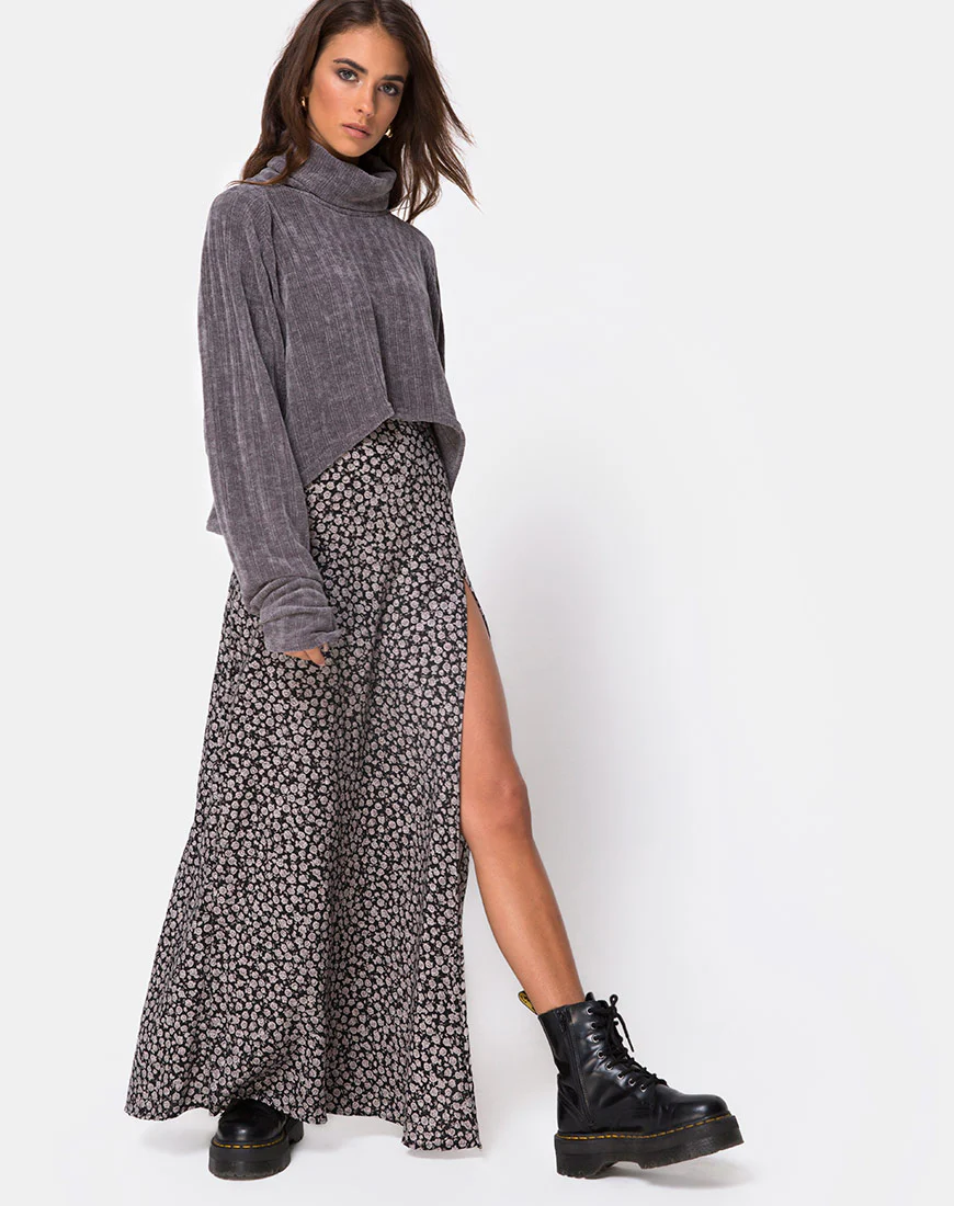 Evie Cropped Sweatshirt in Chenille Grey - Image 3