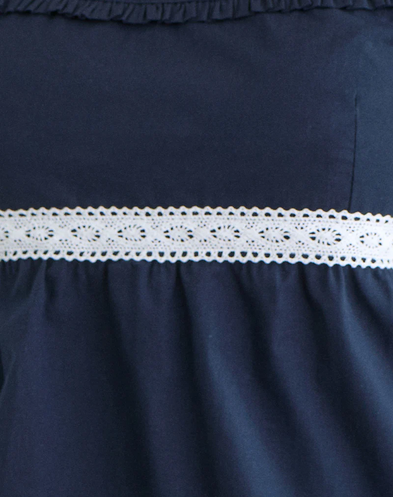 Evren Cami Top in Dark Navy with Lace Trim - Image 6