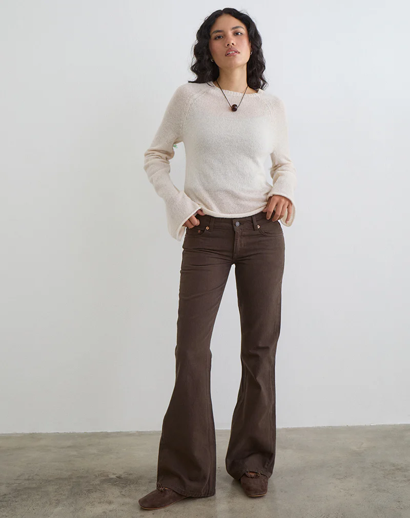 Extra Low Rise Flare Jeans in Dark Chocolate - Image 4