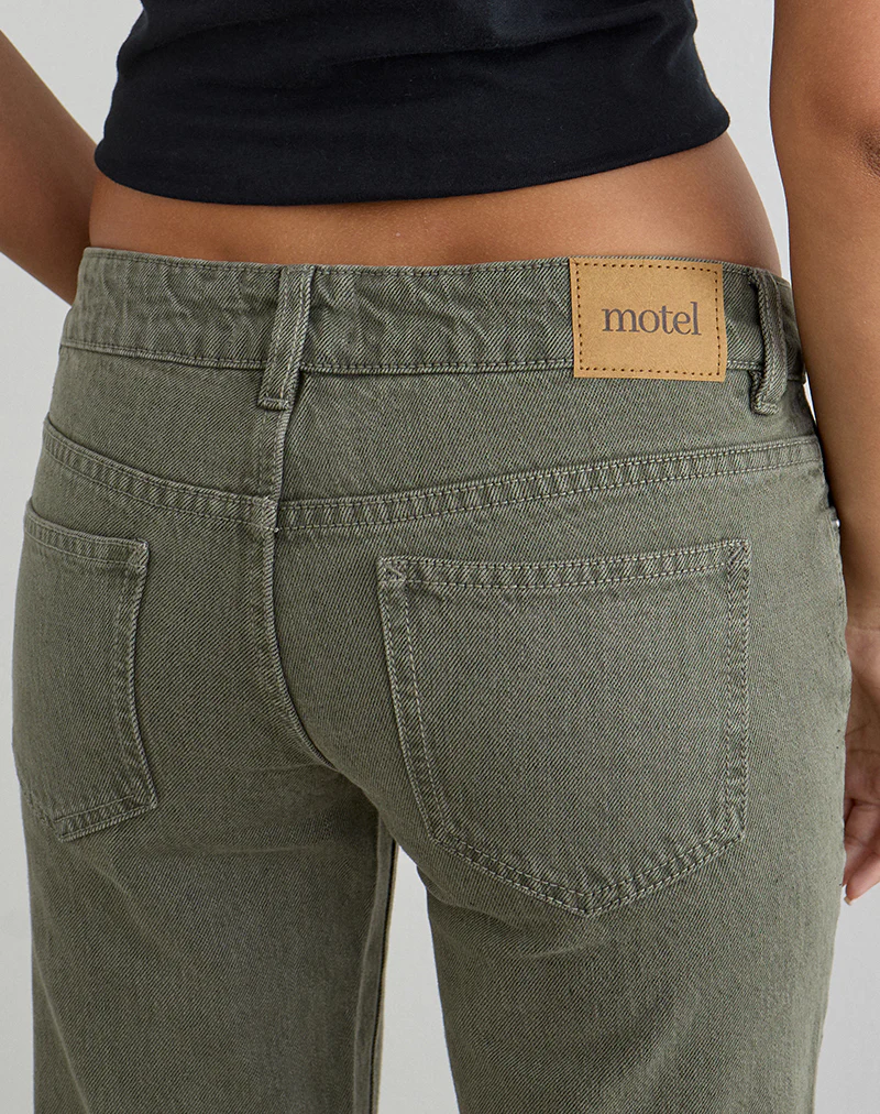 Extra Low Rise Flare Jeans in Olive - Image 3