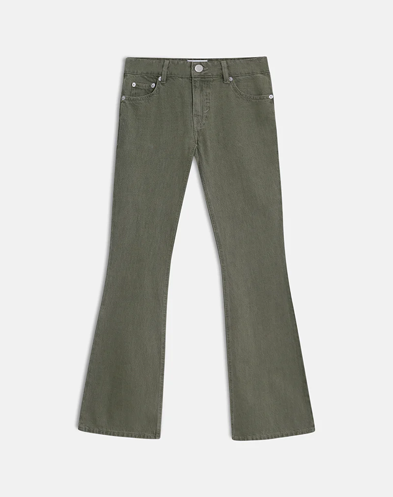 Extra Low Rise Flare Jeans in Olive - Image 6