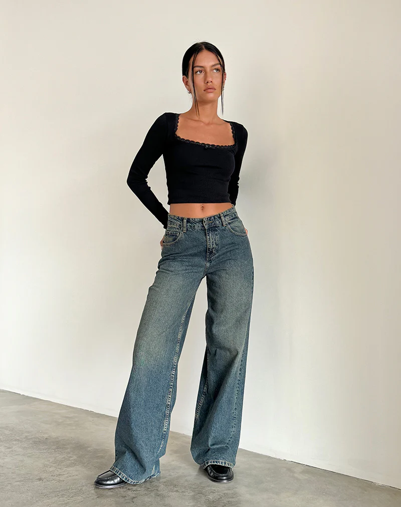 Roomy Extra Wide Jeans in Brown Blue Acid - Image 2