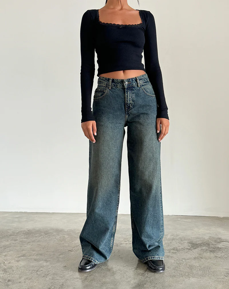 Roomy Extra Wide Jeans in Brown Blue Acid - Image 4