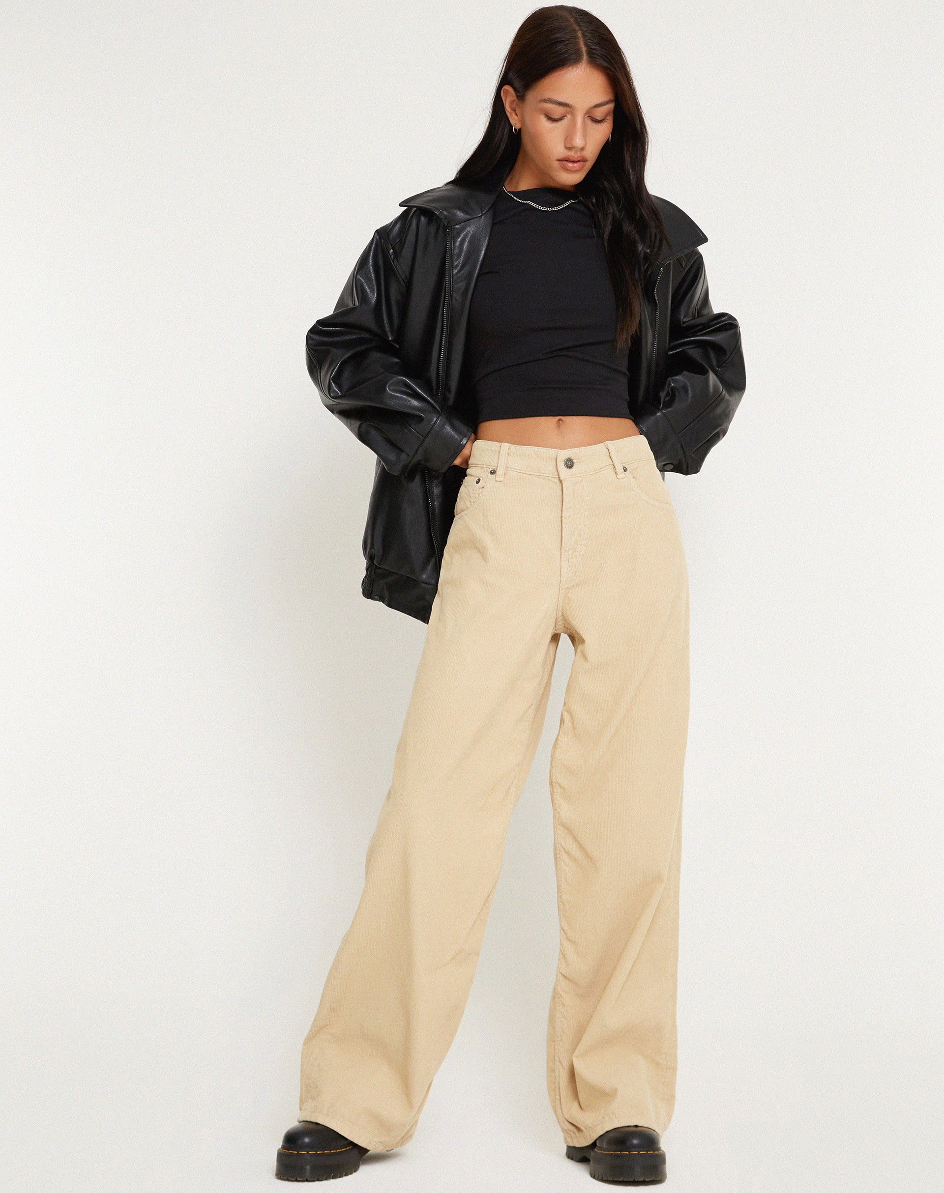 Roomy Extra Wide Low Rise Jeans in Cord Light Tan - Image 3