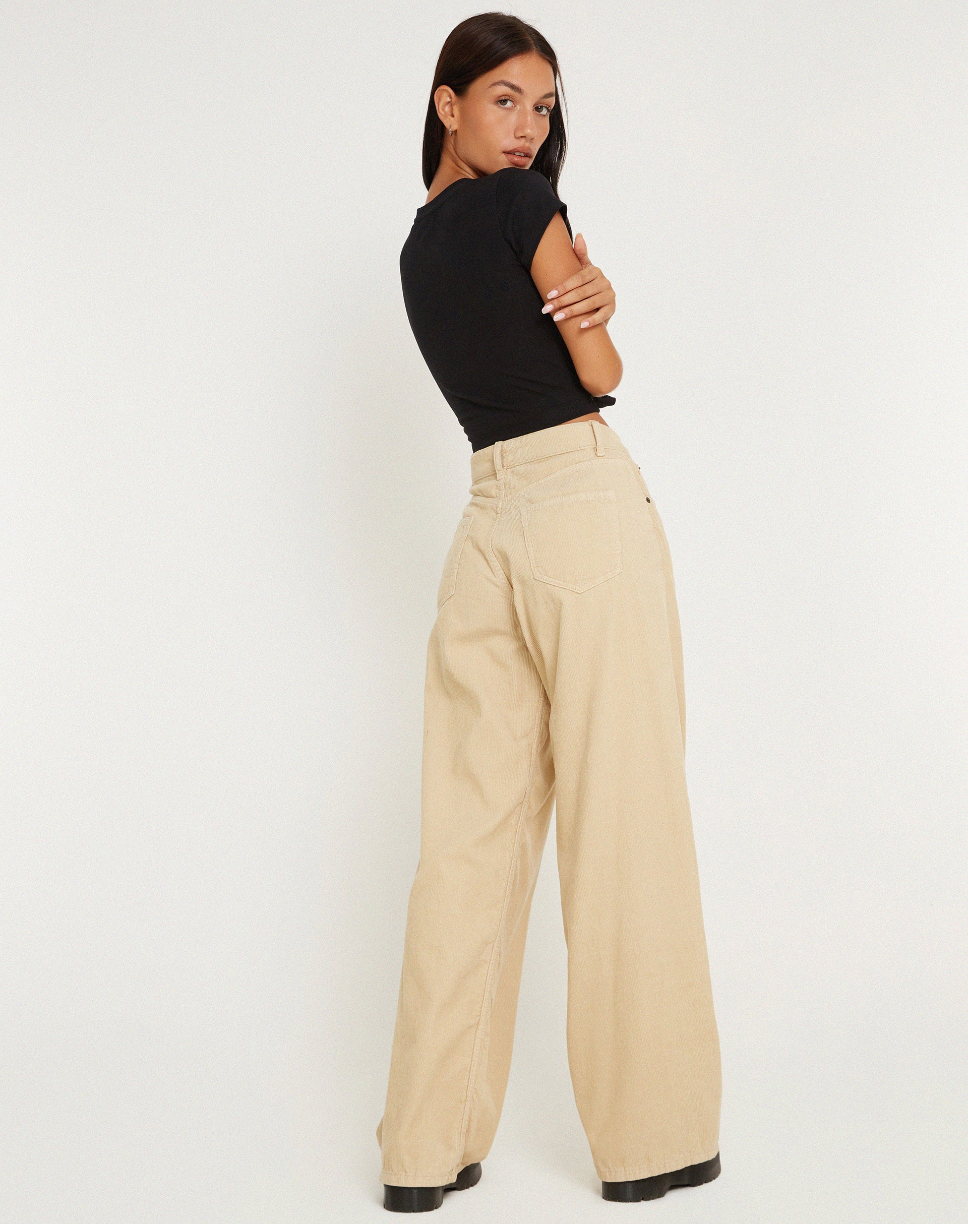 Roomy Extra Wide Low Rise Jeans in Cord Light Tan - Image 4