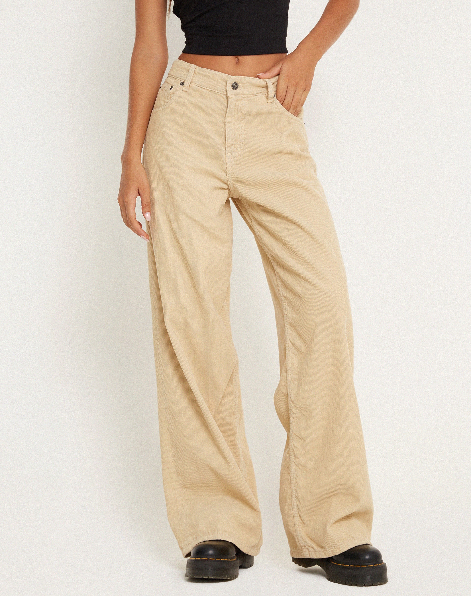 Roomy Extra Wide Low Rise Jeans in Cord Light Tan - Image 5