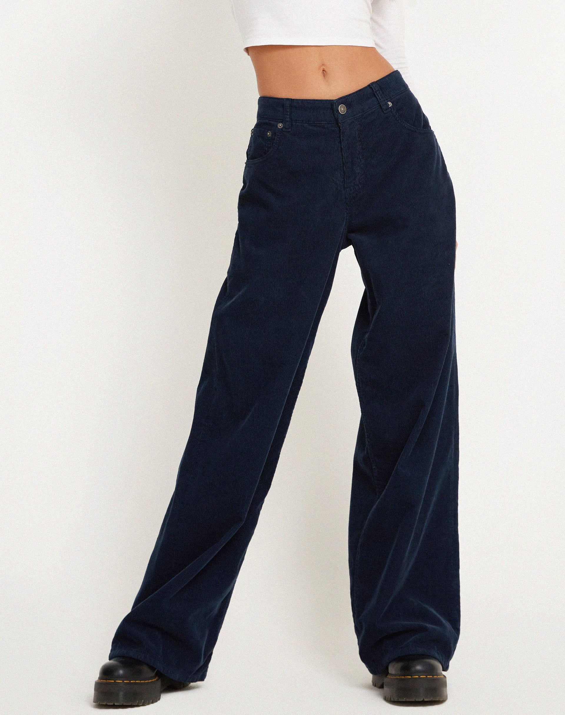 Roomy Extra Wide Low Rise Jeans in Cord Navy - Image 2