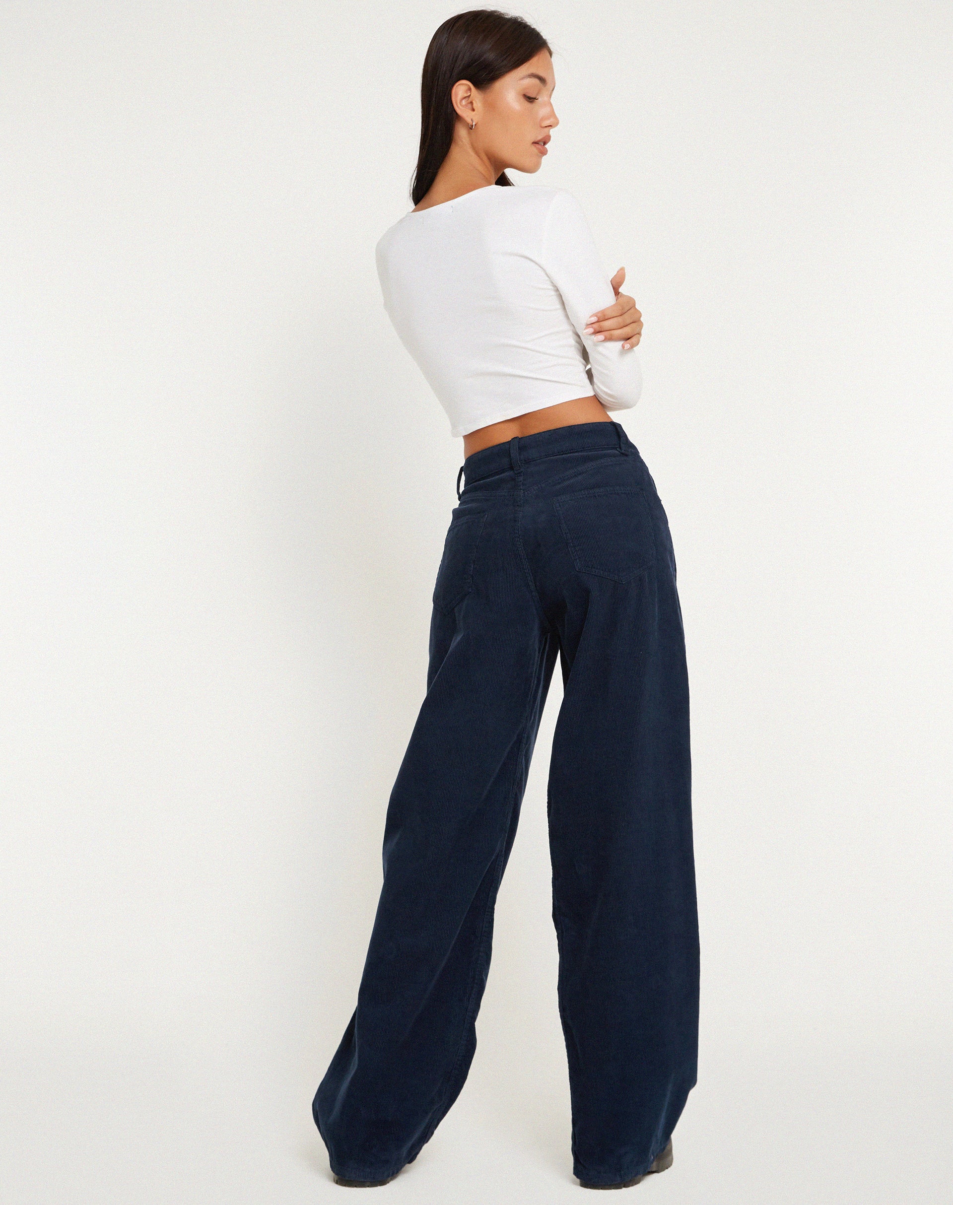 Roomy Extra Wide Low Rise Jeans in Cord Navy - Image 3