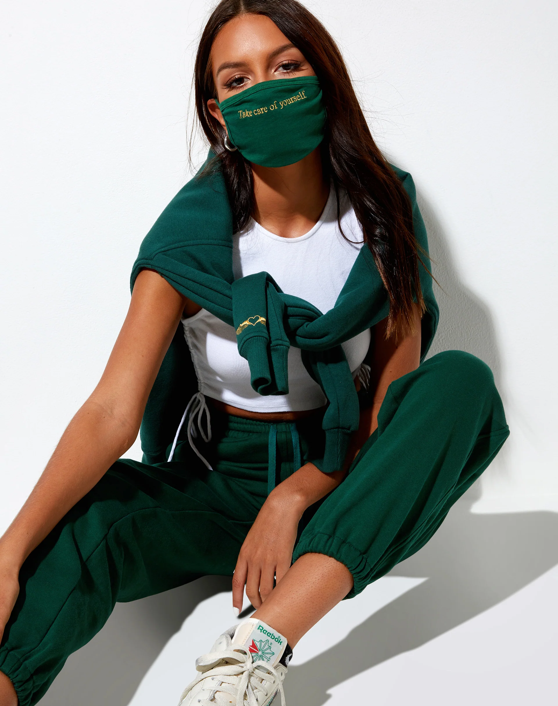 Face Mask in Bottle Green "Take Care Of Yourself" Embro - Image 2
