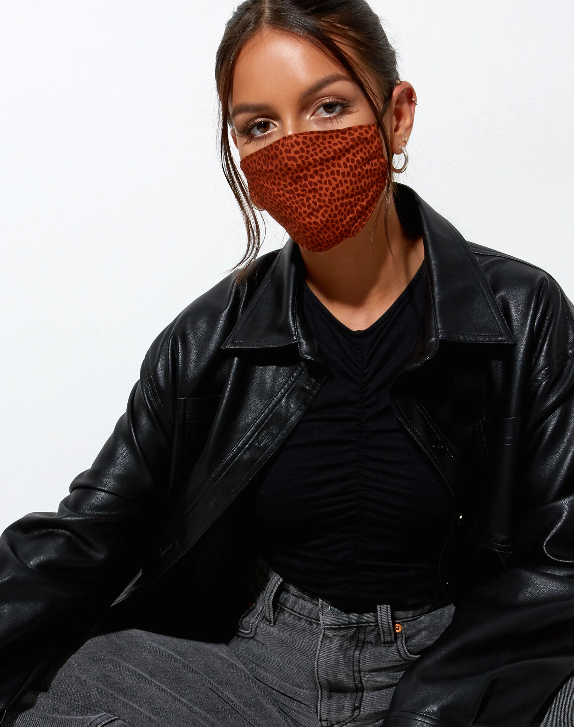 Face Mask in Mini Croc Brown - Image 2
